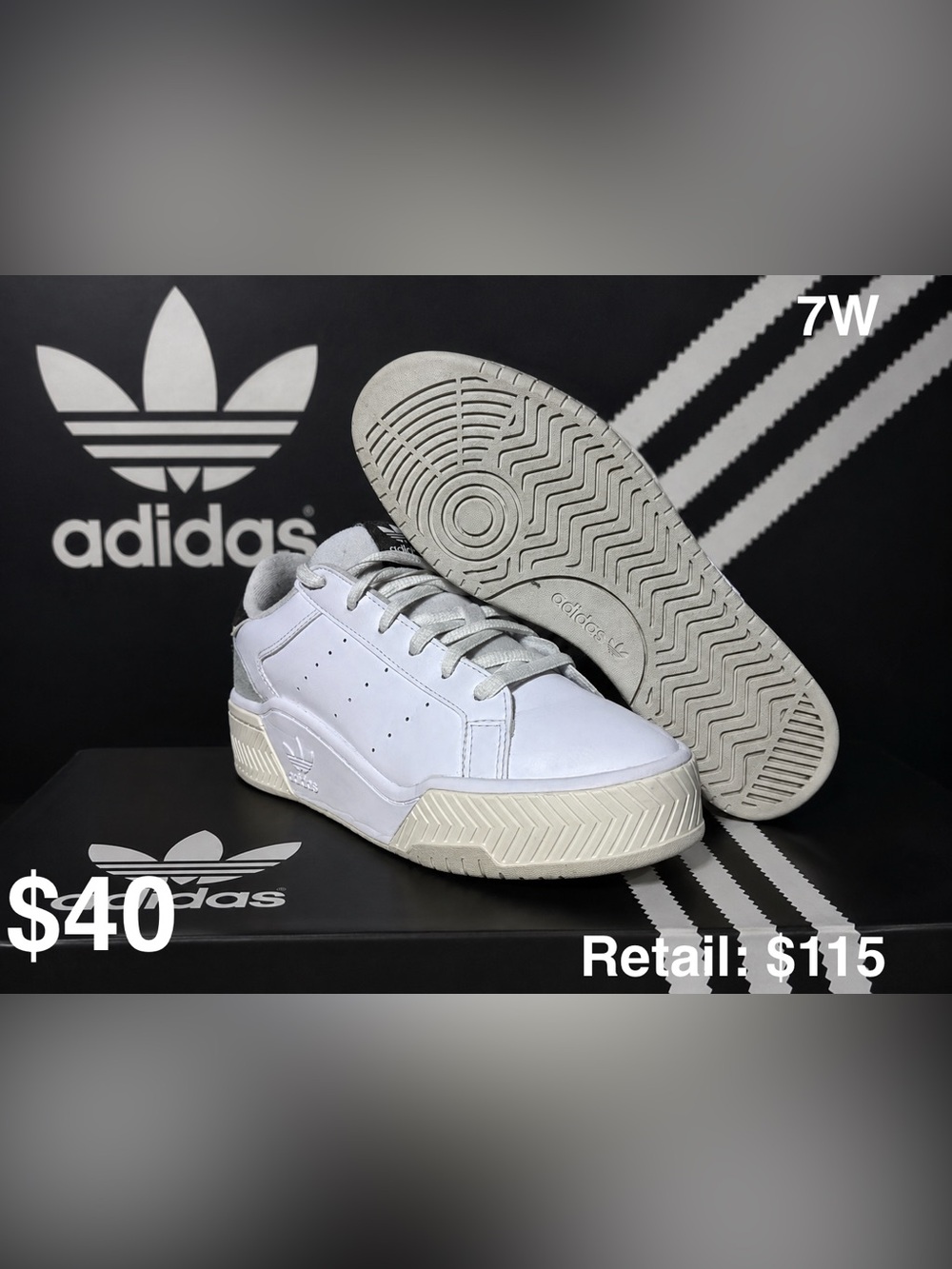 adidas White and Light Gray Men’s Low-Top Sneakers